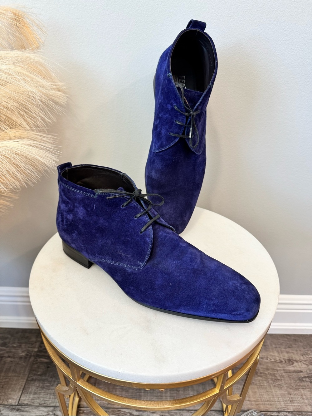 Salvatore Ferragamo Men’s Royal Blue Suede Ankle Boots